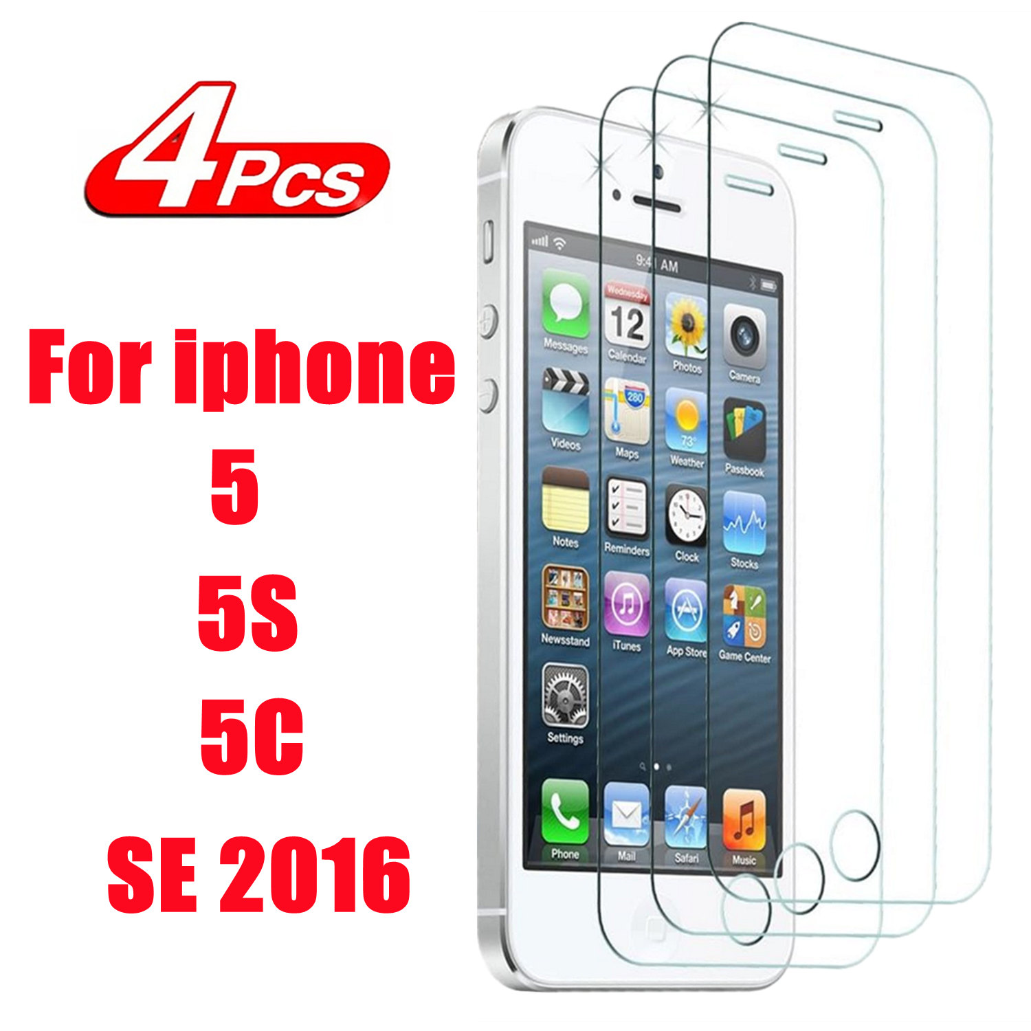 9H gehärtete Glasfolie für iPhone 5 5s SE 2/4 Stück HD-Displayschutzfolie