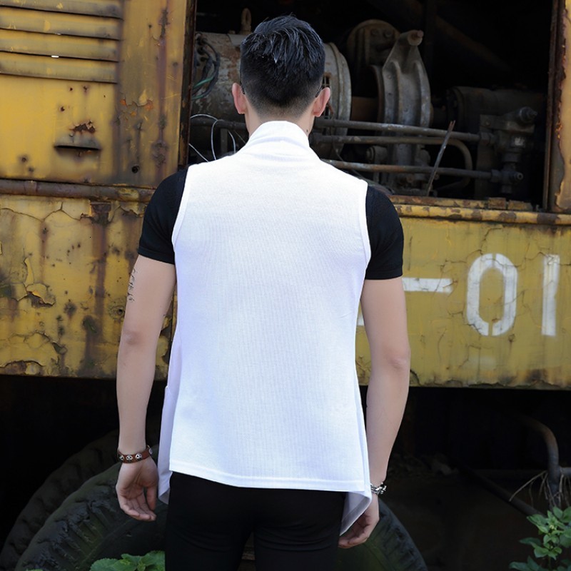 estilo japonés para hombre Casual verano sin mangas chalecos de longitud media ningún botón abierto Stitch ropa de calle chaleco masculino de talla grande