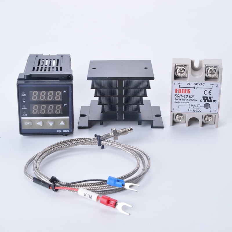 Digital PID Temperature Controller REX-C100 REX C100 thermostat + 40DA SSR Relay+ K Thermocouple 1m Probe RKC