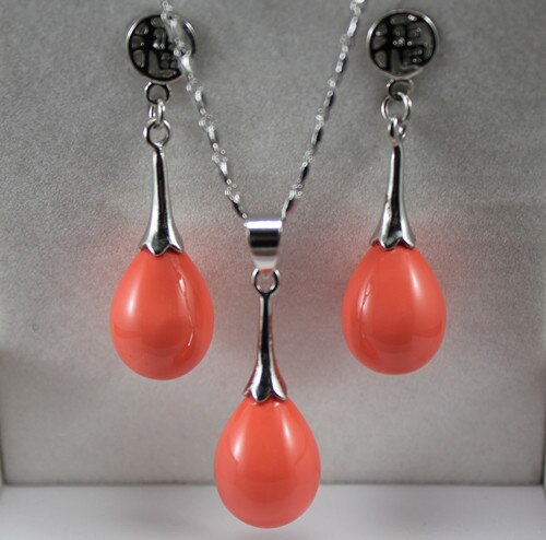 noble 12*16mm orange water shell parel hanger & fu lucky earring sieraden set 002