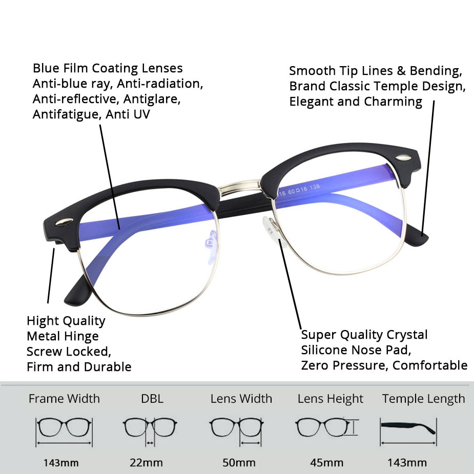 Transparent Computer Glasses Blue Light Blocking Women Men Spectacle Frame Anti Blue Ray Anti Radiation Clear Eyeglasses