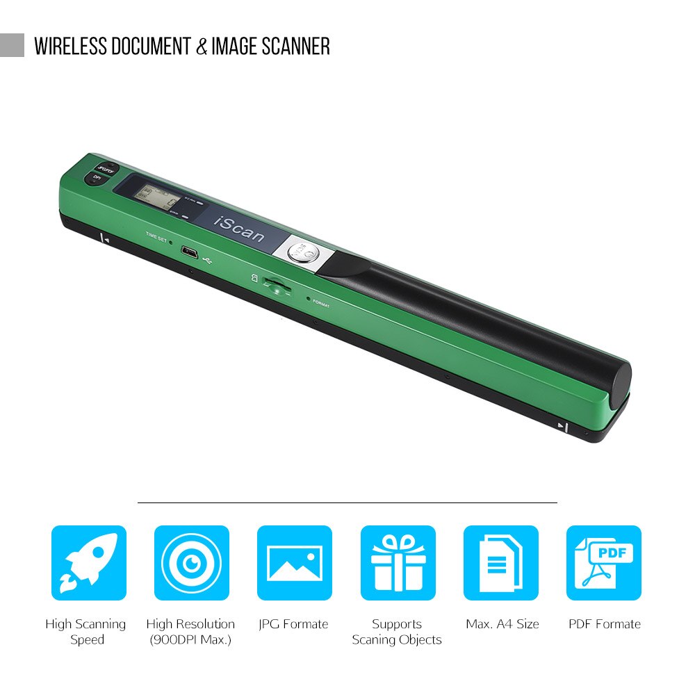 Portable Wireless Document & Images Scanner Book Scanner A4 Size 900DPI JPG/PDF Formate LCD Display for Reciepts Books