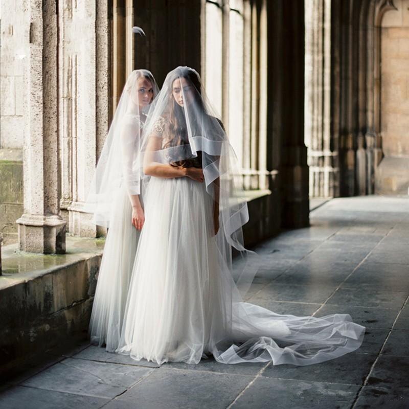 White Ivory One Layer Wedding Veil Bridal Veils wedding Appliqued Cathedral Wedding Veil Veu De Noiva