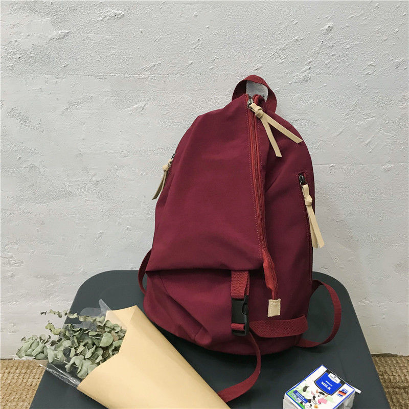 Backpacks Women Nylon Solid Waterproof Unisex Streetwear Hip-hop Simple Korean Ulzzang Harajuku Chic Daily Backpack All-match BF: red nylon