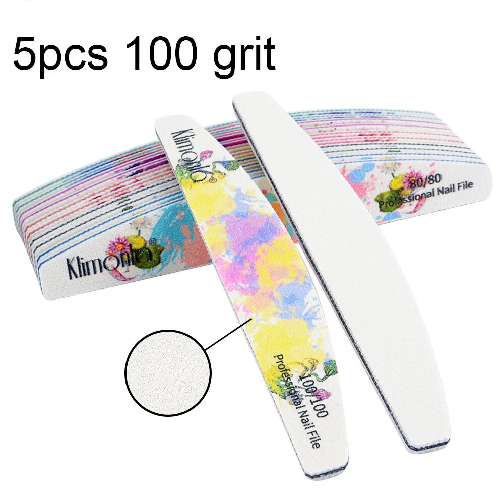 3/5/10 pz/lotto lima per unghie professionale 100/180 mezzaluna carta vetrata blocchi di levigatura per unghie rettifica lucidatura strumenti per la cura del manicure nuovo: 5pezzi 100 Grit
