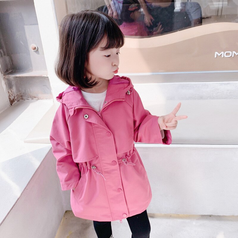 Baby Girls Wind Coat Kids Cool Girl Generous Long Sleeve Autumn Spring Pink Trench