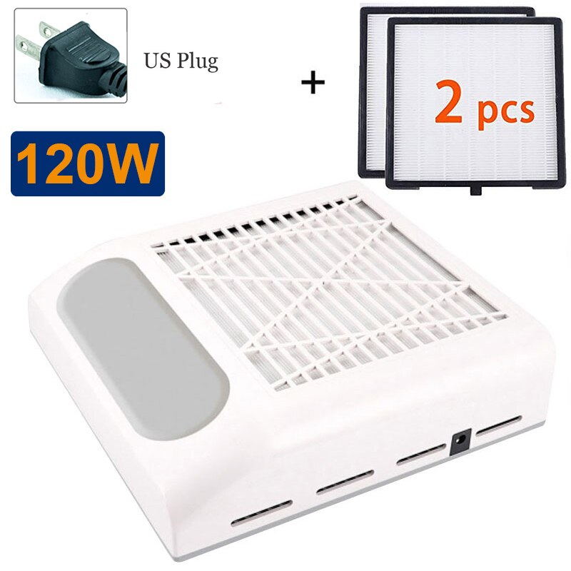 120W odkurzacz robić paznokci wentylator robić manicure pedicure pochłaniacz kurzu z wymiennym filtrem robić usuwania kurzu robić salonu: biały-US 2 filter