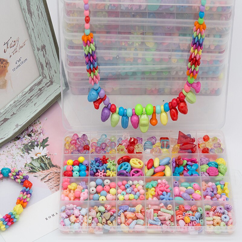 Børn håndlavet gør-det-selv perler legetøj til piger bære perler med tilbehør sæt 24 gitter børn håndværk smykker fremstilling af legetøj: Stil 5