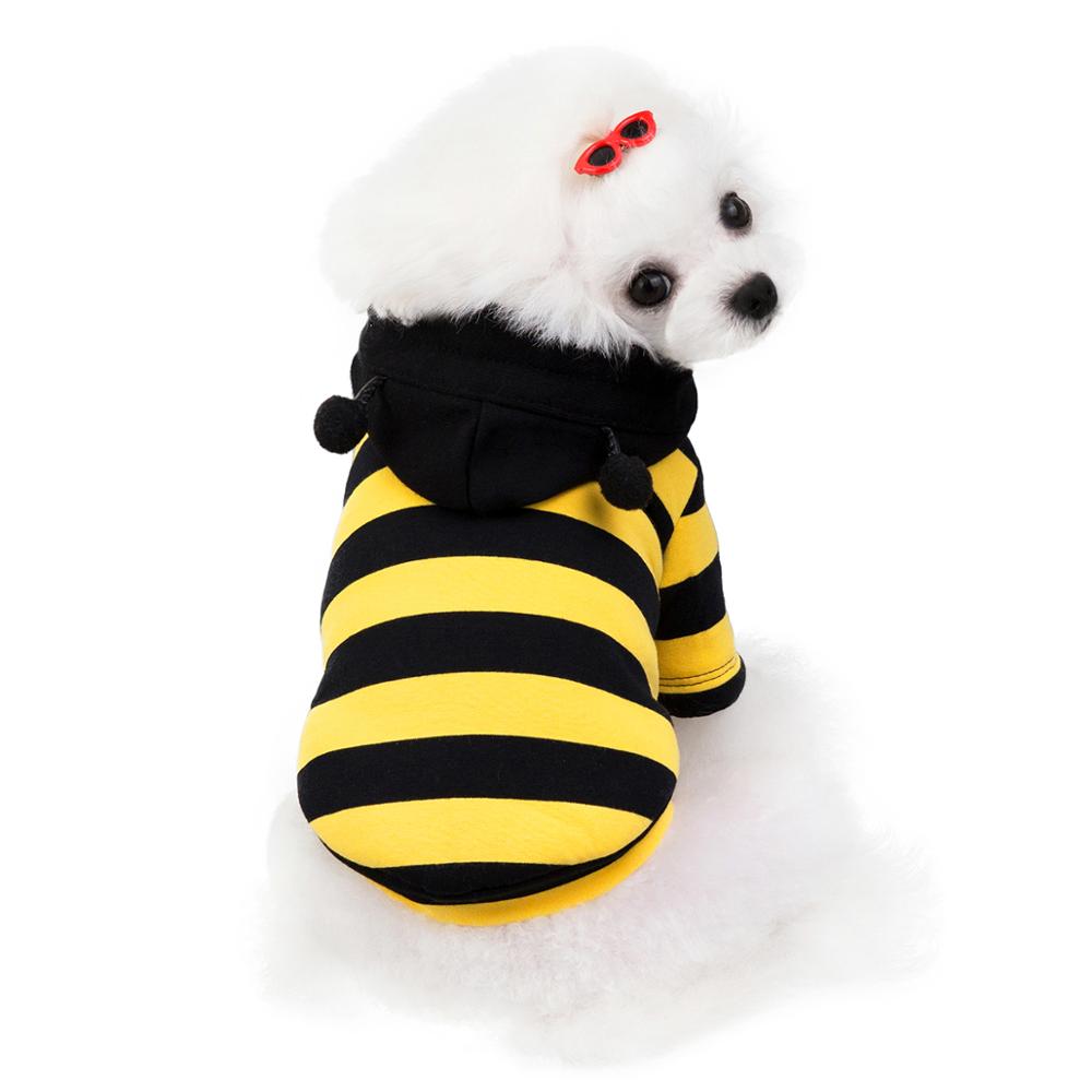 Hond Kat Jasje Gestreepte Pet Puppy Hoodie Trui Bee Winter Warm Kleding Apperal 5 maten 2 Kleuren: Geel / XXL