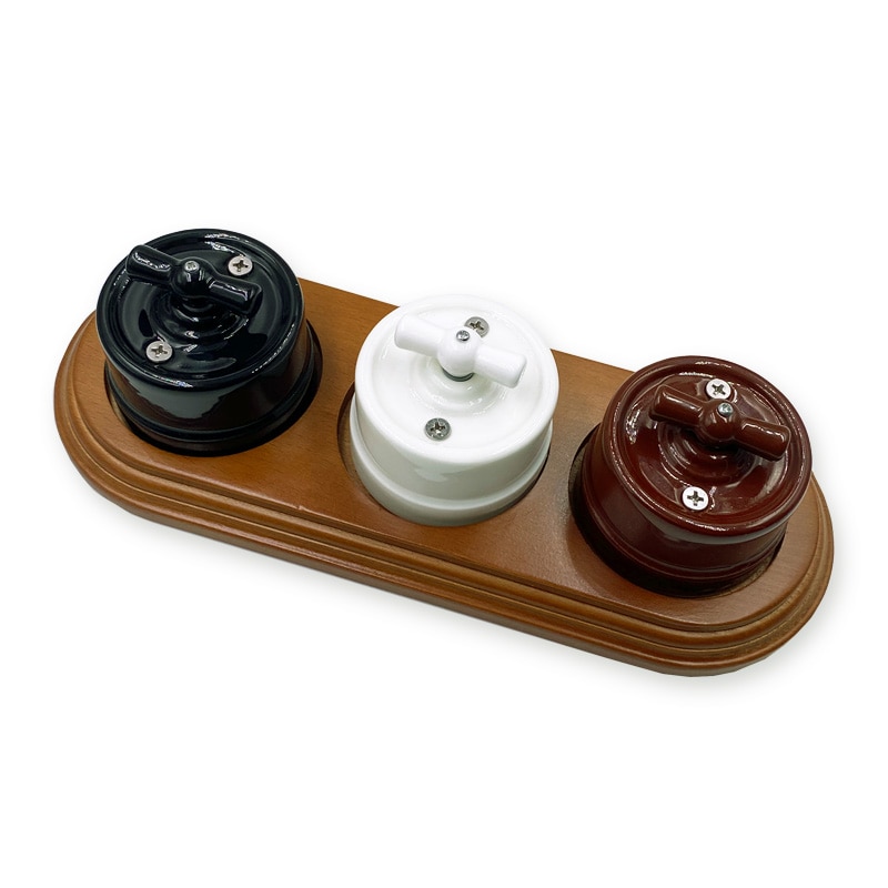 Home Improvement High Wall Light Knob Switch Ceramic Rotary Switch and 1-3 Gang Wooden Base