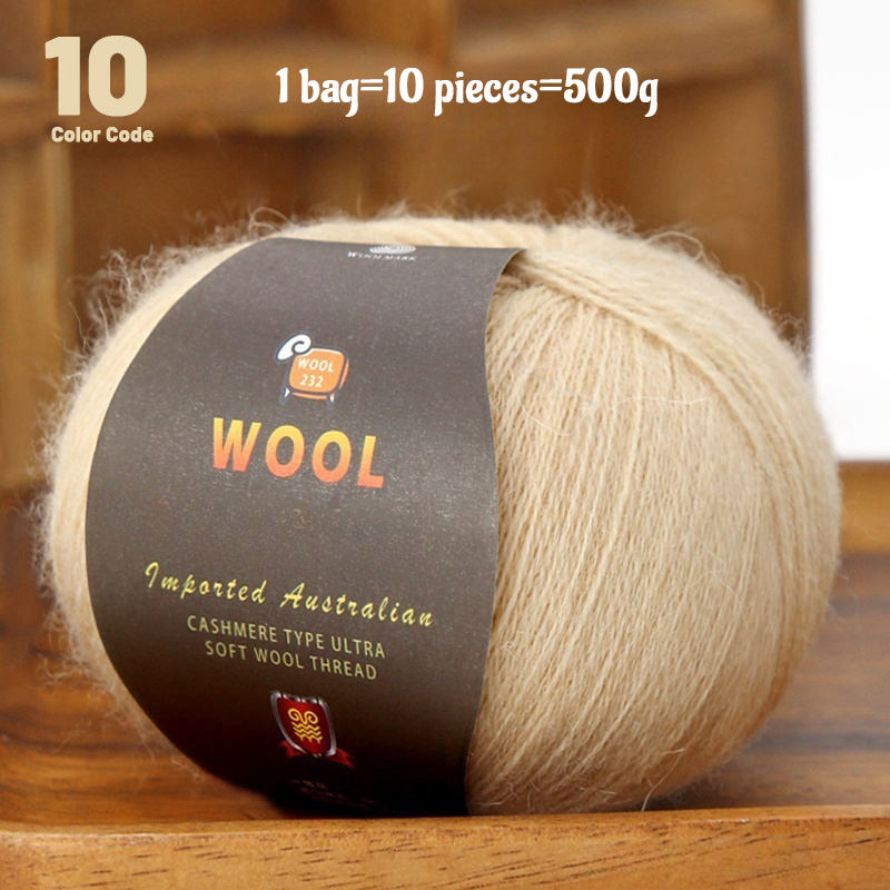 En stor pakke med  of 500g stk. kashmirgarn af fint uld, der bruges til håndlavet gør-det-selv-strikkegarn, til fremstilling af varme herre- og dametrøjer, tørklæder, huer, knæbeskyttere, handsker, bukser, tæpper, hobbyartikler og andre garnnøgler. , 1 poser = 10 stk. = 500g: Elfenben