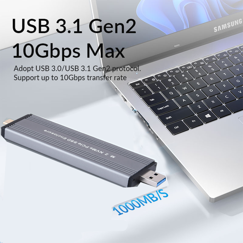 Adaptador de carcasa M.2 NVMe SSD USB C 3,2 Gen 2 10Gbps NVME para M-Key 2230/2242/2260/2280M2 lector USB A M2 externo de aluminio