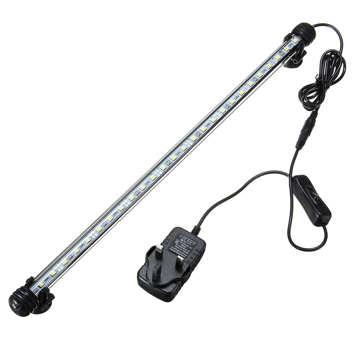Luz LED impermeable para acuario, 48cm y 5W, lámpara subacuática para acuario, iluminación para plantas, enchufe para Reino Unido y Australia