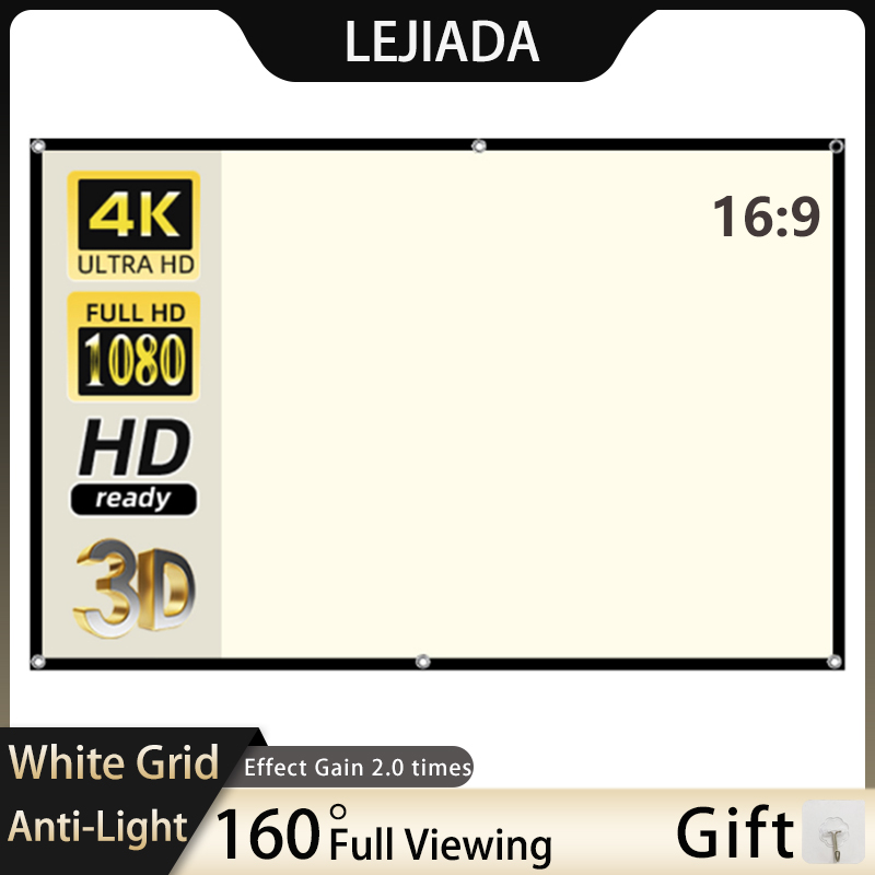 LEJIADA-Pantalla de proyector con rejilla blanca para el hogar y la Oficina, Pantalla reflectante de 160 ° portátil con ángulo de visión, 100, 120 y 130 pulgadas