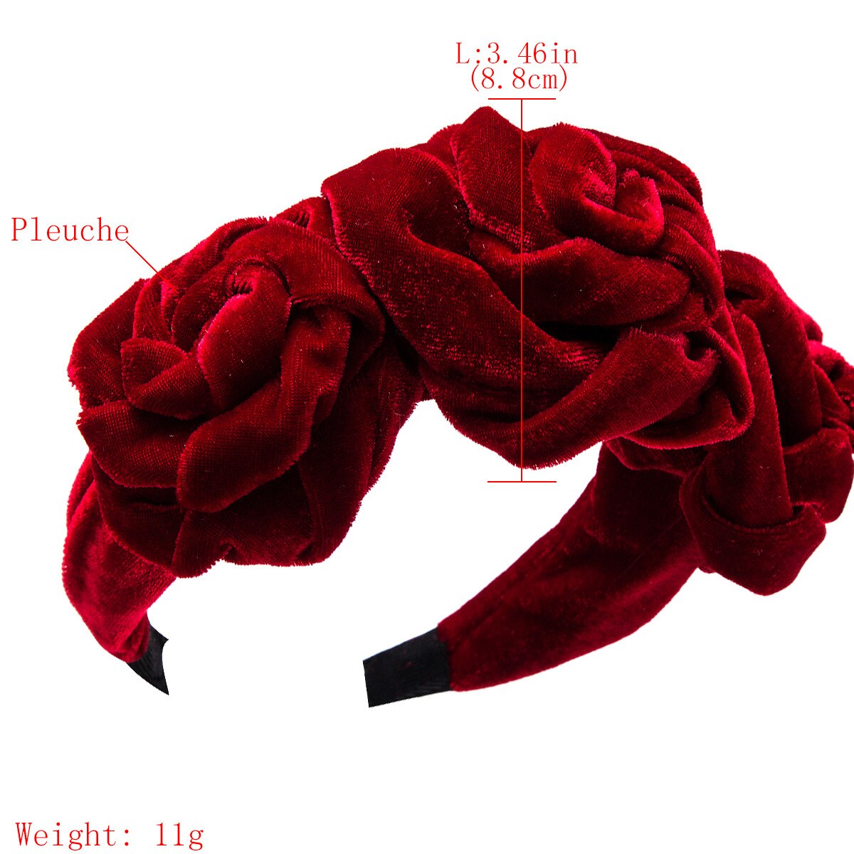 Moda boho grande rosa vermelha flor grossa veludo bandana para as mulheres largas hairbands elegante menina acessórios de cabelo do vintage