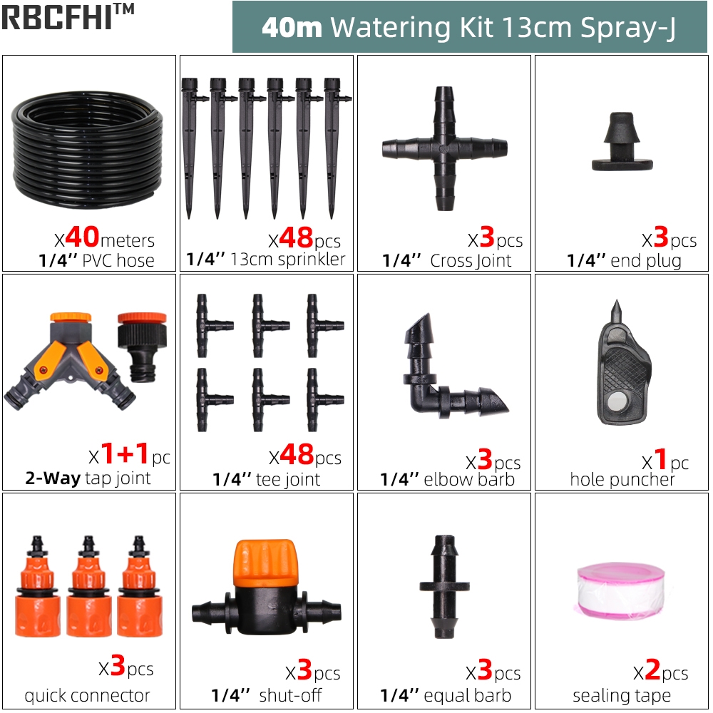 Drip Irrigation System 1/4" Hose 180 Degree Adjustable Sprinkler Kit 4-Way Garden Watering Inserting Ground Micro Flow Dripper: J