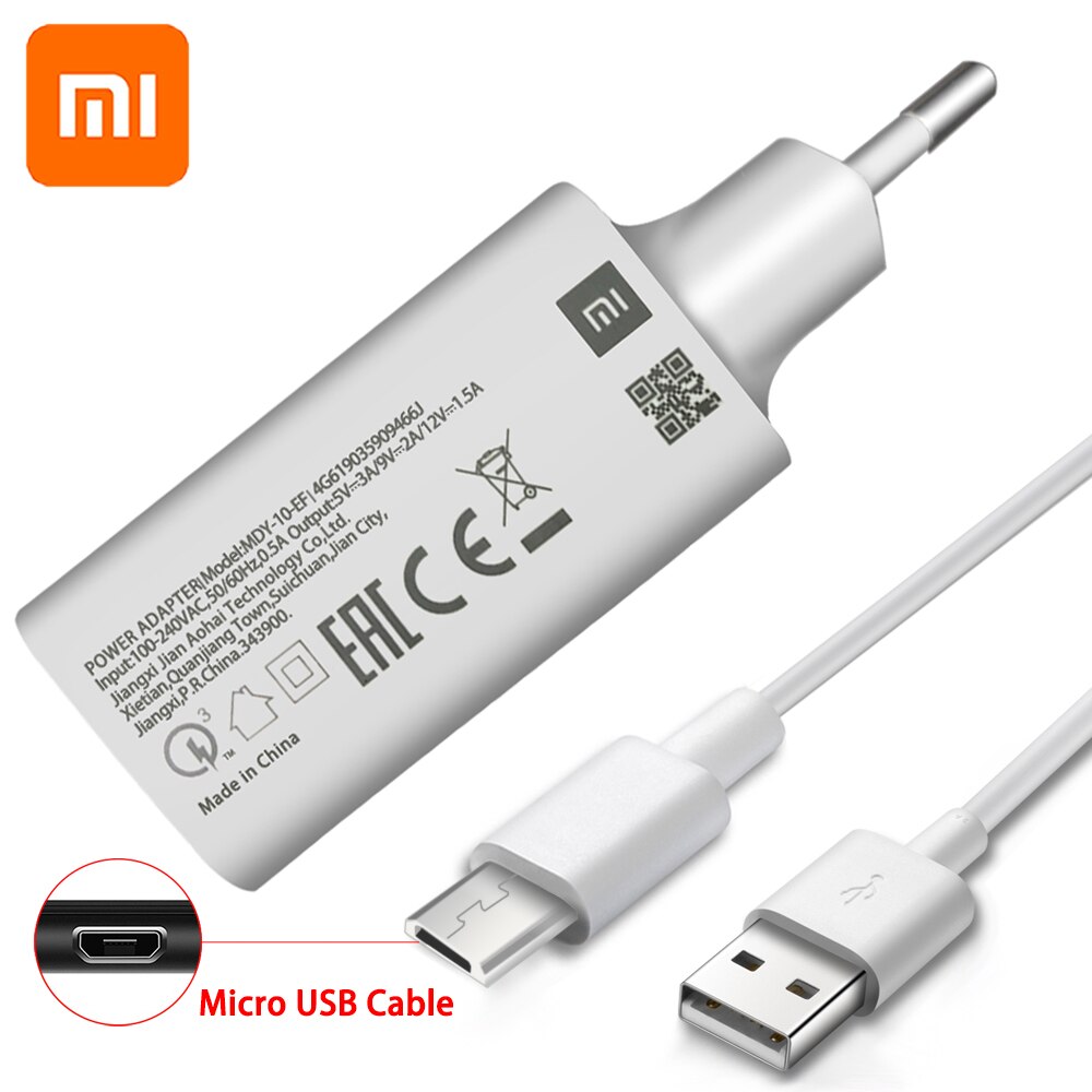 Original MI 9SE QC3.0 Fast USB Wall Charger Micro Usb and Type C Cable Quick Charge for Mi 9 8 SE CC9 A3 Mix Redmi Note 7 6 5 4