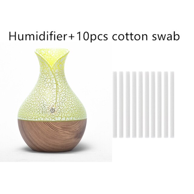 Mini Electric Air Humidifier USB Ultrasonic Aroma Essential Oil Diffuser Wood Grain Cool Mist Maker LED Light For Home Office: H10