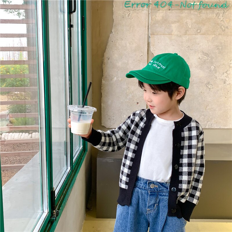 Lente Mode 2 Kleuren Plaid Trui Jas Jongens En Meisjes Losse Casual Gebreide Vesten: Black / 2T