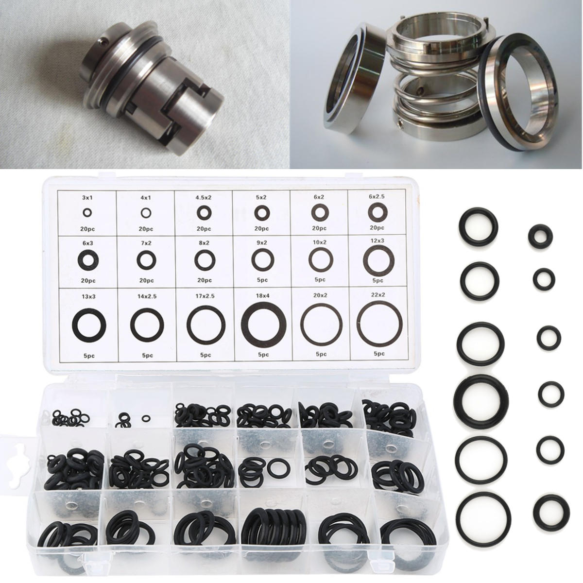 225Pcs Rubber O Ring Oil Resistance O-Ring Washer Seals Watertightness Assortment Different Size With Plactic Box Kit Set
