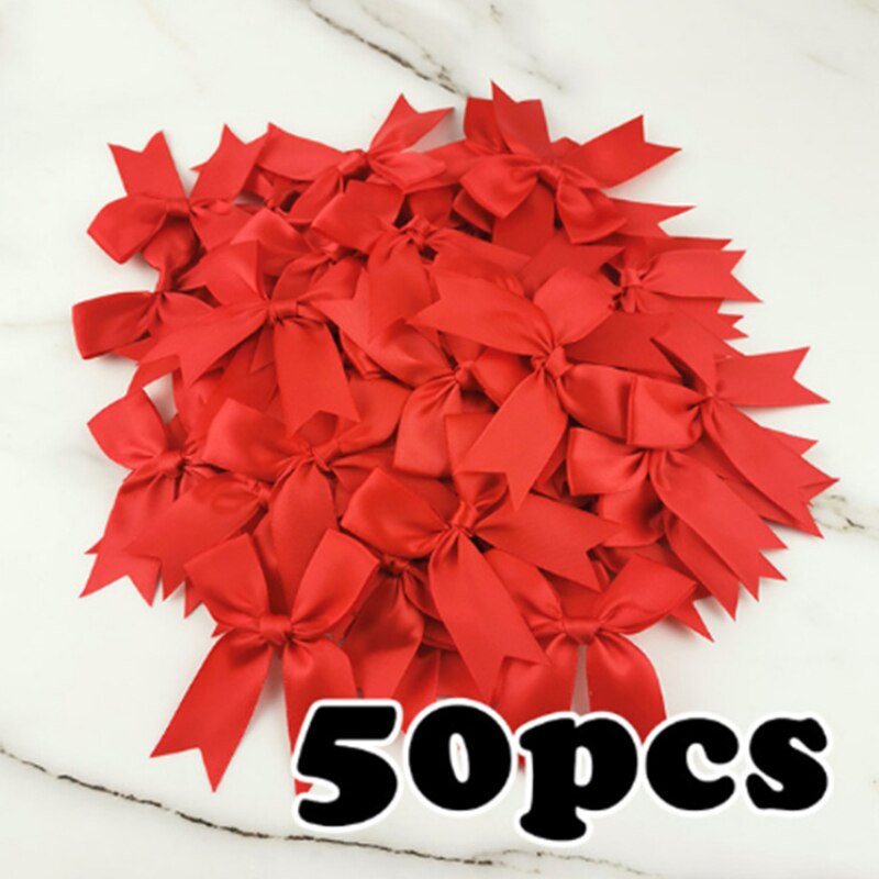 Lazos de cinta rosa para decoración de ropa, lazos de poliéster satinado hechos a mano, DIY, accesorios de decoración, 85x85mm, 50 unids/paquete: 50pcs red