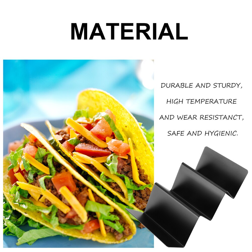 1pc taco holder rustfritt stål taco brett stativ meksikansk pizza rull hylle bakervarer til taco burrito potetgull skall (svart)