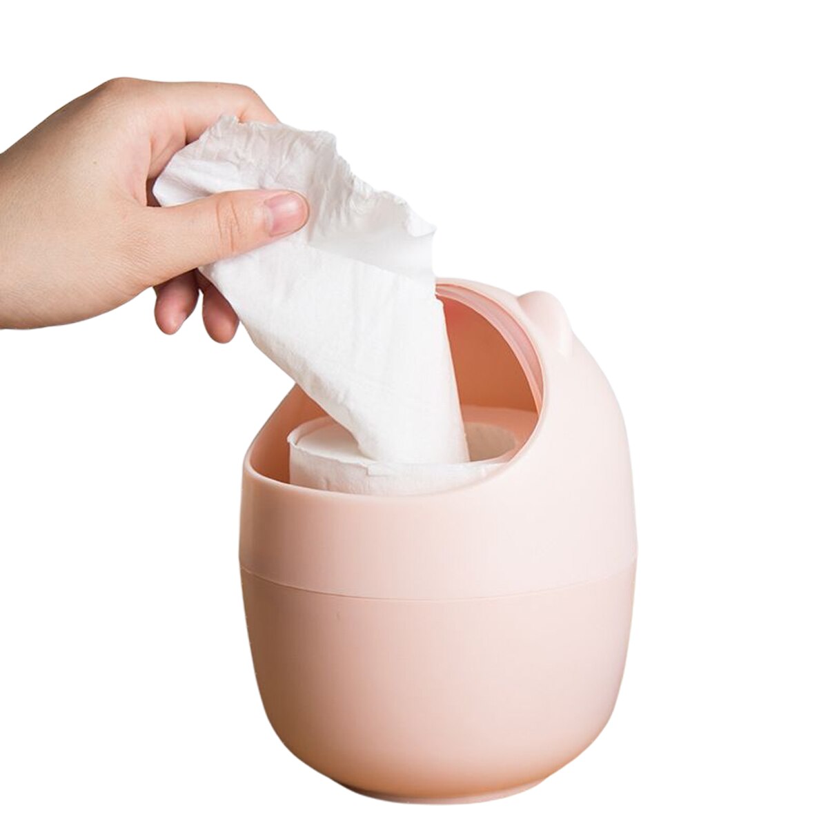 Cute Desktop Cartoon Paper Towel Bucket Office Mini Trash Can Flip Plastic Storage Bin Household Accessories