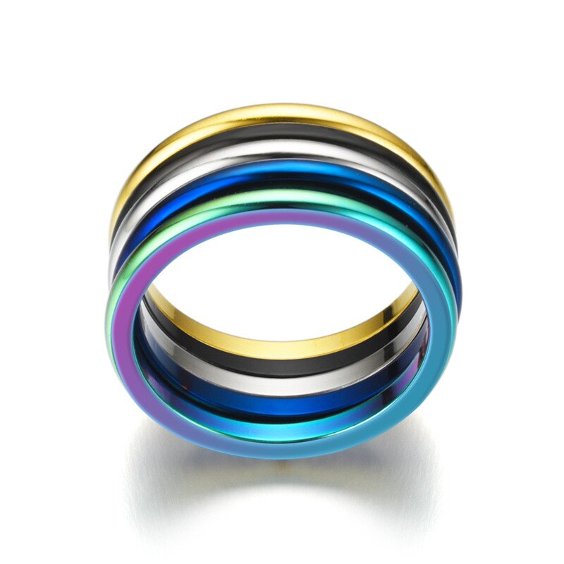 Mode 2mm Kleurrijke Regenboog Ring Rvs Ring Mannen Vrouwen Wedding Band Heren Dames Paar Ringen Sieraden Accessoires