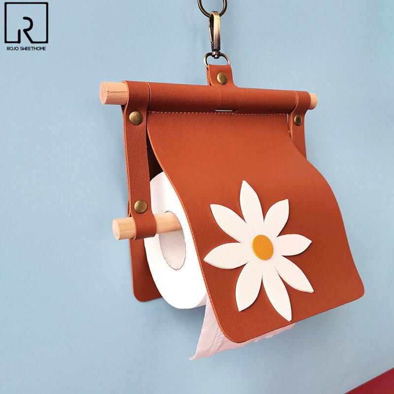 Handmade Leather Toilet Paper Holder Waterproof Flower Bathroom Roll Tissue Box Washroom Contact Paper Storage Rack Home Decor