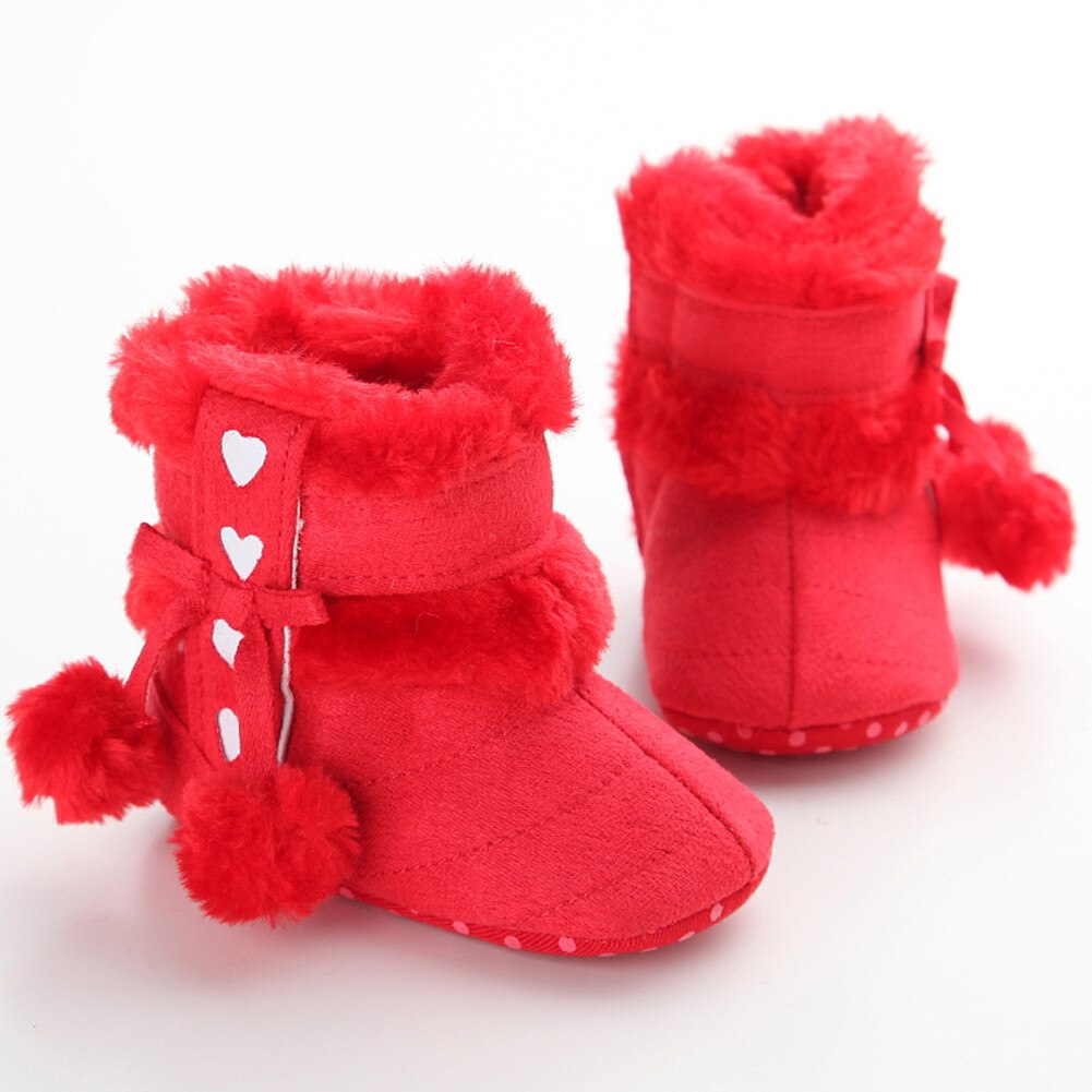 Schattige Baby Meisje Schoenen Winter Warm Peuter Soft Sole Katoen Snowboots Schoenen Baby Meisjes 0-18M: Rood / 0-6 months
