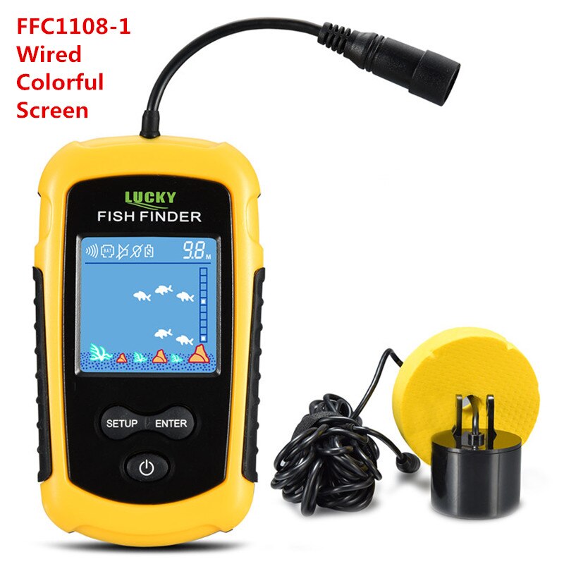Lucky Portable Wireless Fish Finder Sonar Sensor Transducer Echo Sounder Alarm Detector 40m Depth Fishfinder Sea: Wired Colorful