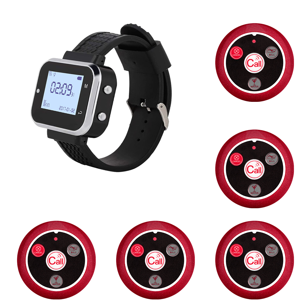 Fast 5 Call Button 1 Wrist Watch Pager Restaurant Wireless Calling System Transmitter Paging Cafe Waiter Service Buzzer: Yellow