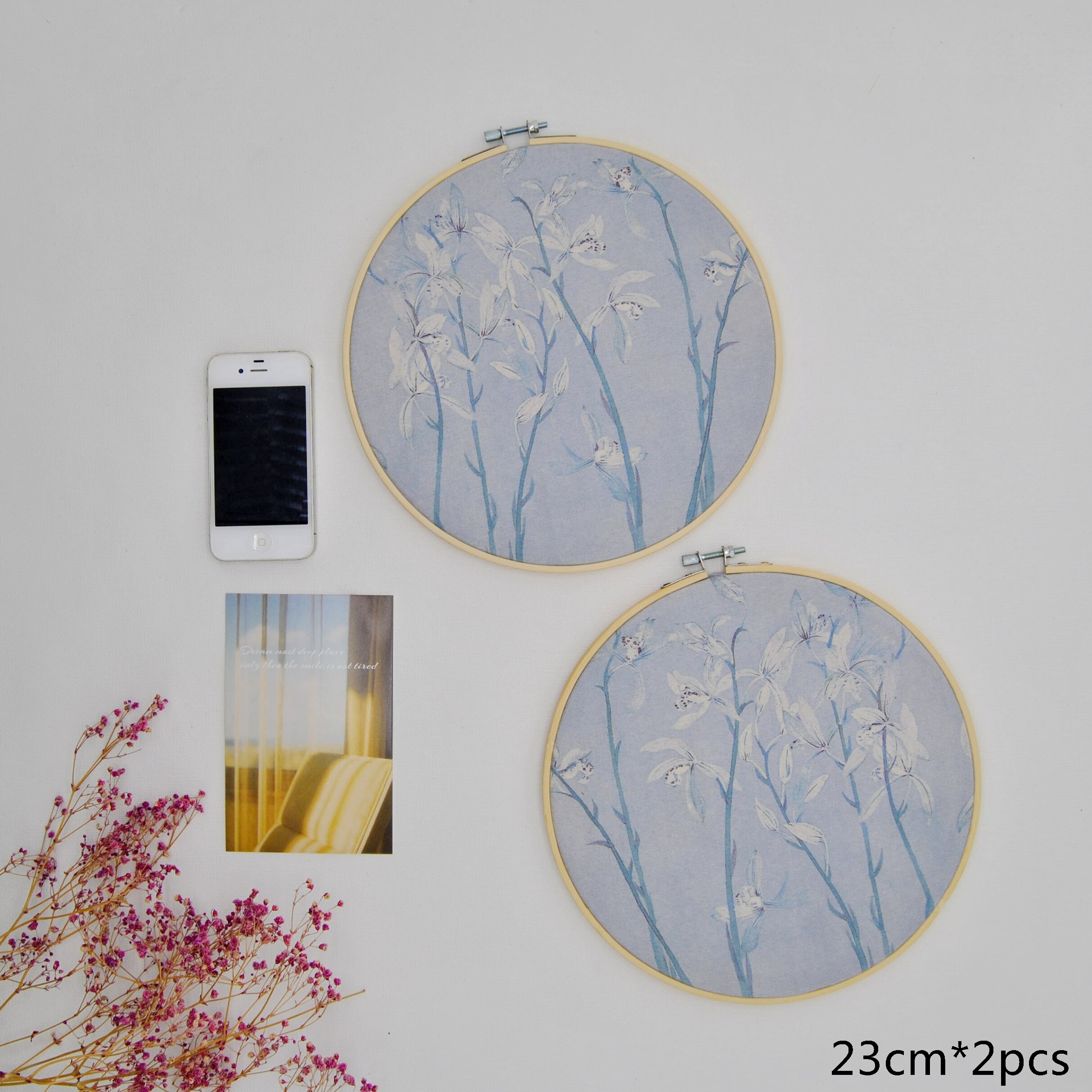 (2 st/set) original natur bambu runt tyg väggdekorationer barnrum inredning orkidé velet tryck nr .xt23-5