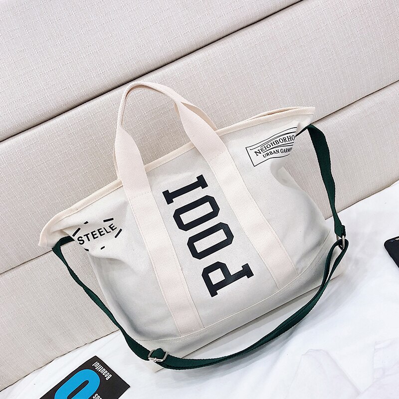 Canvas schoudertas eco herbruikbare boodschappentas opvouwbare tassen voor vrouwen grote casual handtassen: Wit