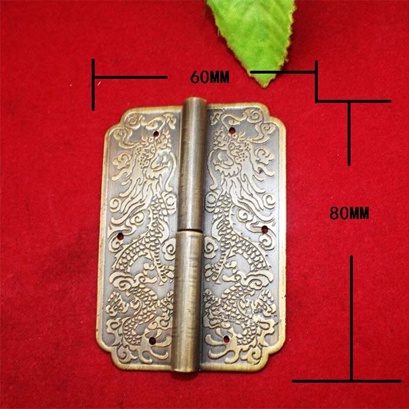 Brass Dragon Carved Hinge Decor Door Hinges Wooden Jewelry Box Hinge Fittings for Furniture Hardware+Screw,80*60mm,1PC