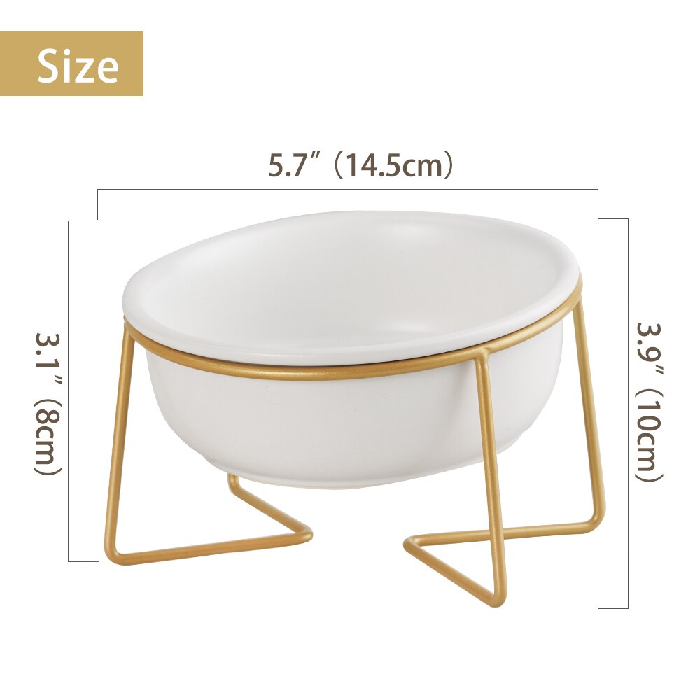 Ceramiczna/szklana podwyższona miska dla psa podniesiona karma dla kotów miseczka na wodę danie dla zwierząt komfortowe miski robić karmienia ze złotym żelaznym stojakiem: Whit-S
