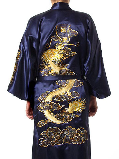Traditionellen chinesischen herren die Seide Satin--Kleid-kleid Anzug Schlafanzug Sz: M bis 2XL: dunkel Blau / M