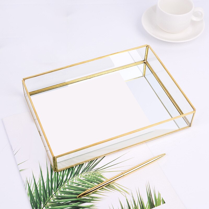 Gouden Dienblad Spiegel, Rechthoek Spiegel Lade Kan Hold Parfum, Sieraden, Cosmetica, Make-Up, magazine En Meer, Decoratieve Lade Voor Vani