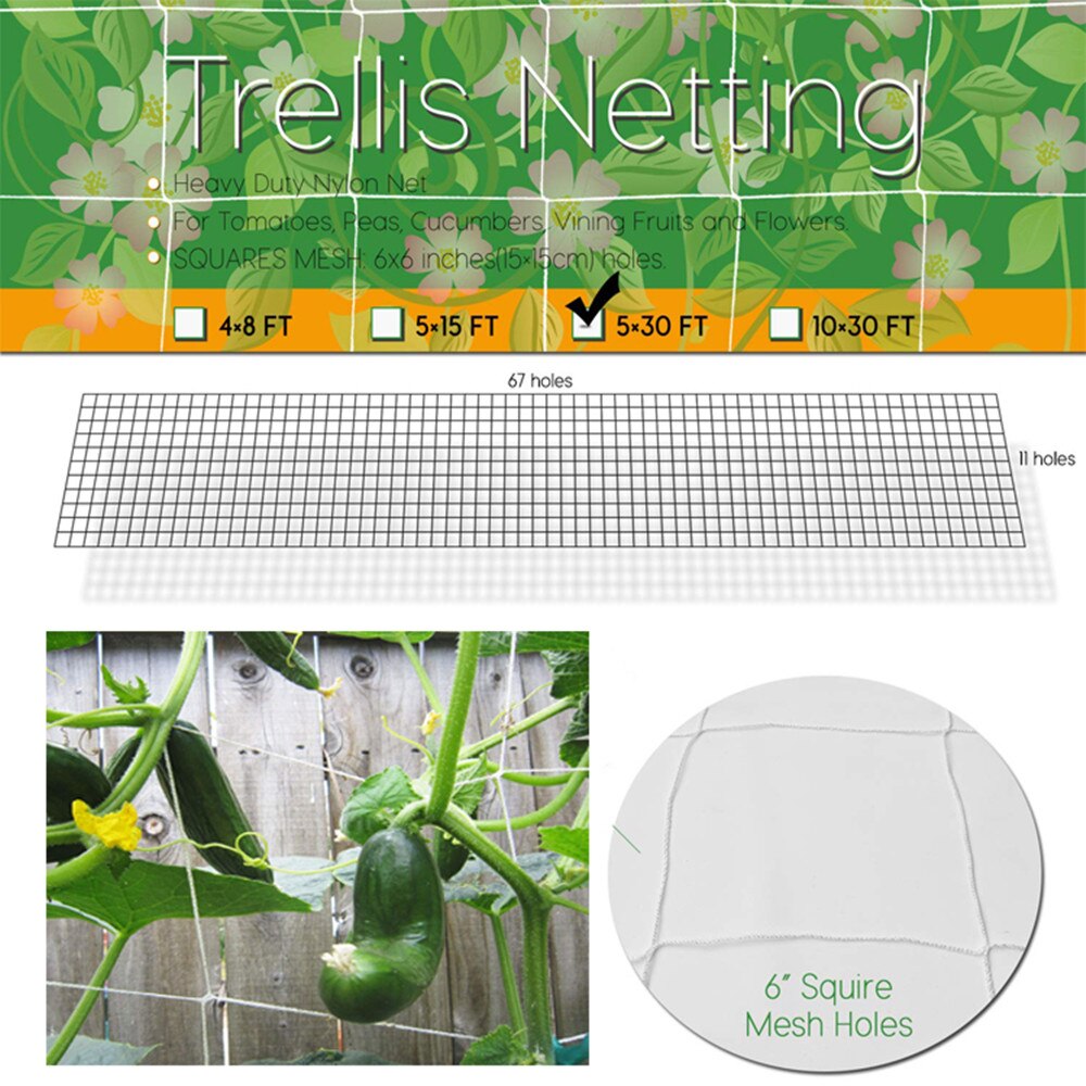 Grow Tent Trellis Net Garden Polyester Heavy-Duty Plant 6" Square Soft Mesh Gardener Trellis Netting 5*1.67m/10*1.67m
