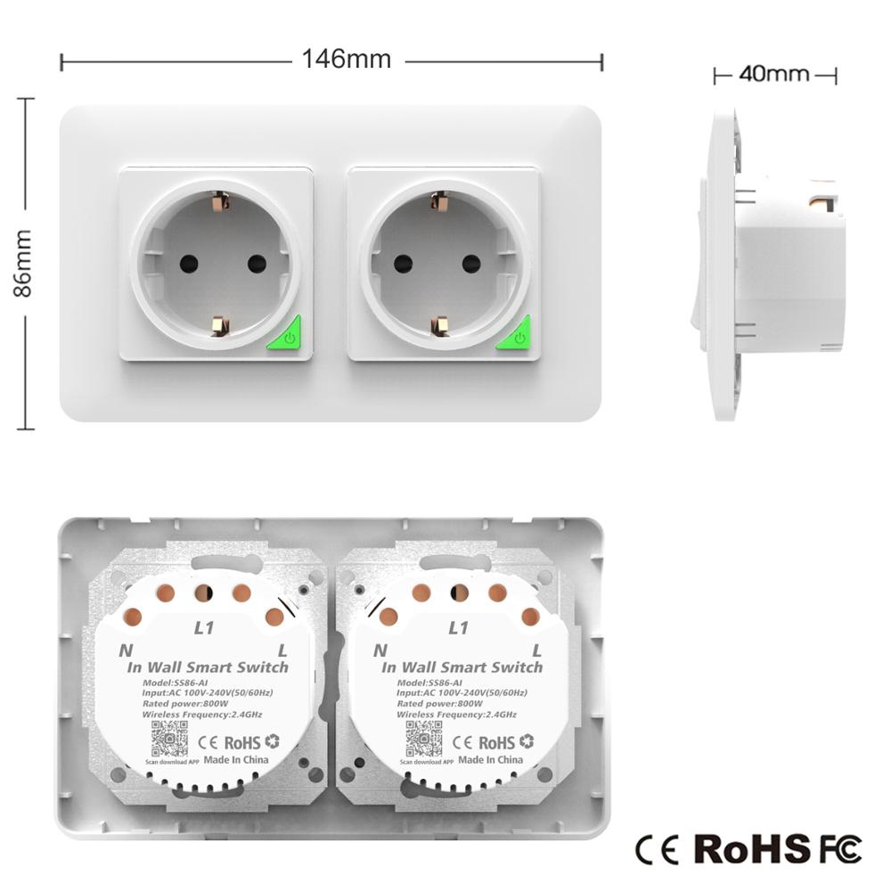 Avatto wifi dubbel eu standarduttag, tuya smart life app röst fjärrkontroll 16a wifi strömkontakt fungerar med google home alexa