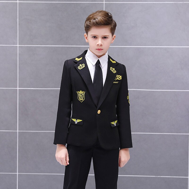 Set di tute da capitano per bambini Set di spettacoli teatrali per ragazzi in stile britannico Costume da passerella con corona nera Set di vestiti per bambini