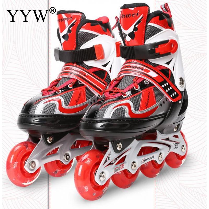 Kids Adjustable Inline Roller Skates Slalom Roller Skating 4 Wheels Shoes Sliding Free Skate For Children Size 30
