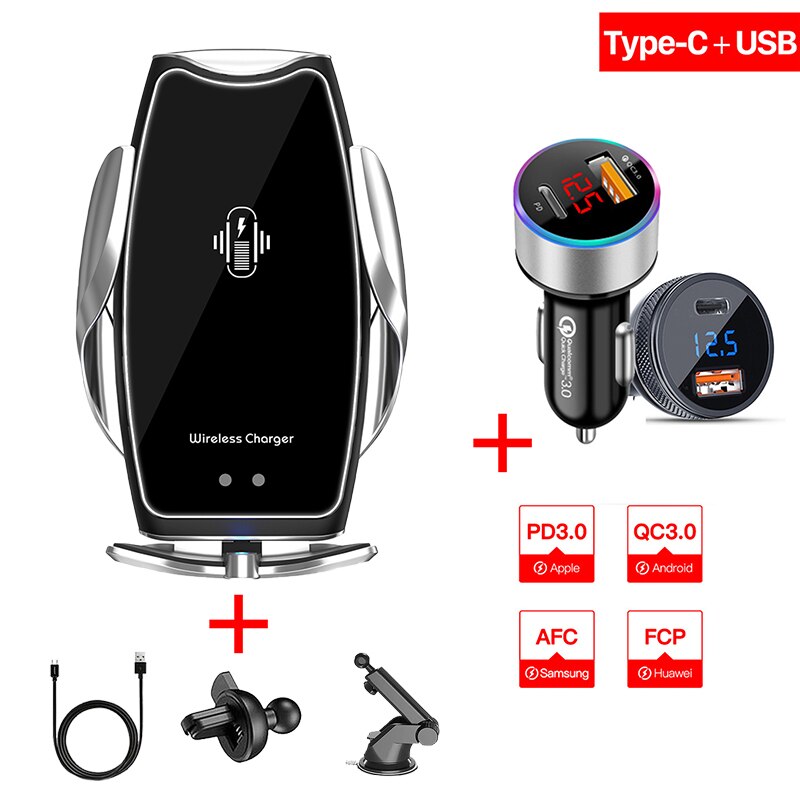 KSTUCNE 15W Qi Auto Drahtlose Ladegerät Für iPhone 12 11 XS Samsung Xiaomi OnePlus Induktion Schnelle Drahtlose Lade Auto telefon Halter: 3