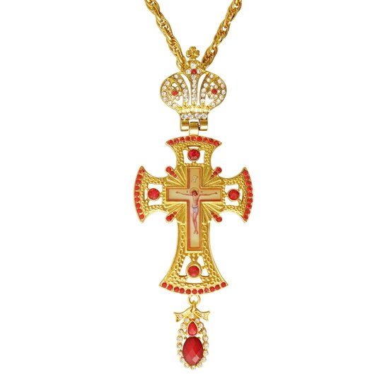 Ortodokse græske præstekors jesus krucifiks vedhæng forgyldt guld rhinsten klassiske krydskæder religiøse håndværksartikler: Fmszj 5-1