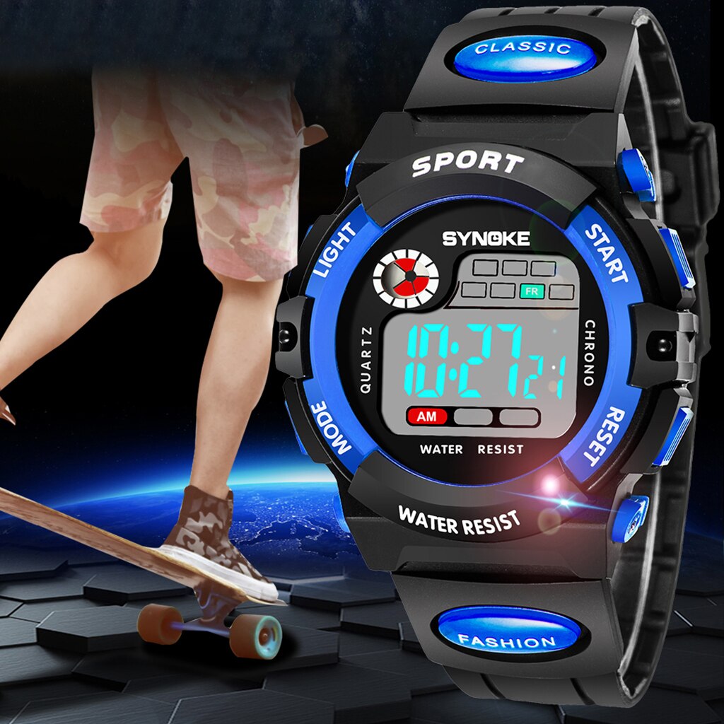 SYNOKE Student Kids Digitaal Horloge Sport Waterdicht Jongen Elektronisch Horloge Schokbestendig Multifunctioneel Lichtgevende Mode