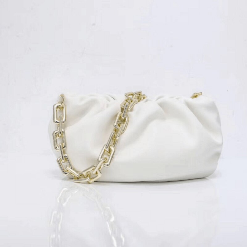 Caker merk dames grote pu leren tassen felle kleuren gerimpelde tassen zwarte ketting clutches tassen: Melkwit