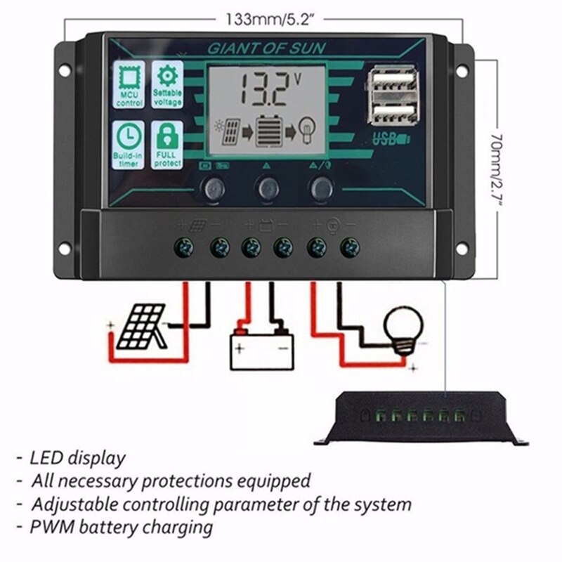 Solar Panel System 200W Solar Panel + MPPT Solar Charger Controller PWM LCD Display Dual USB Port Portable Phone Power Supply