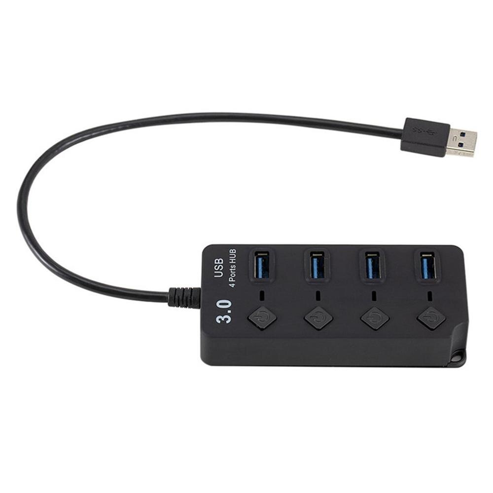 Zwart 4-Port Usb 3.0 Hub Met Led Schakelaar 1-Voet Kabel Multipoort Usb Hub Draagbare Adapter Voor pc Computer Accessoires: Default Title