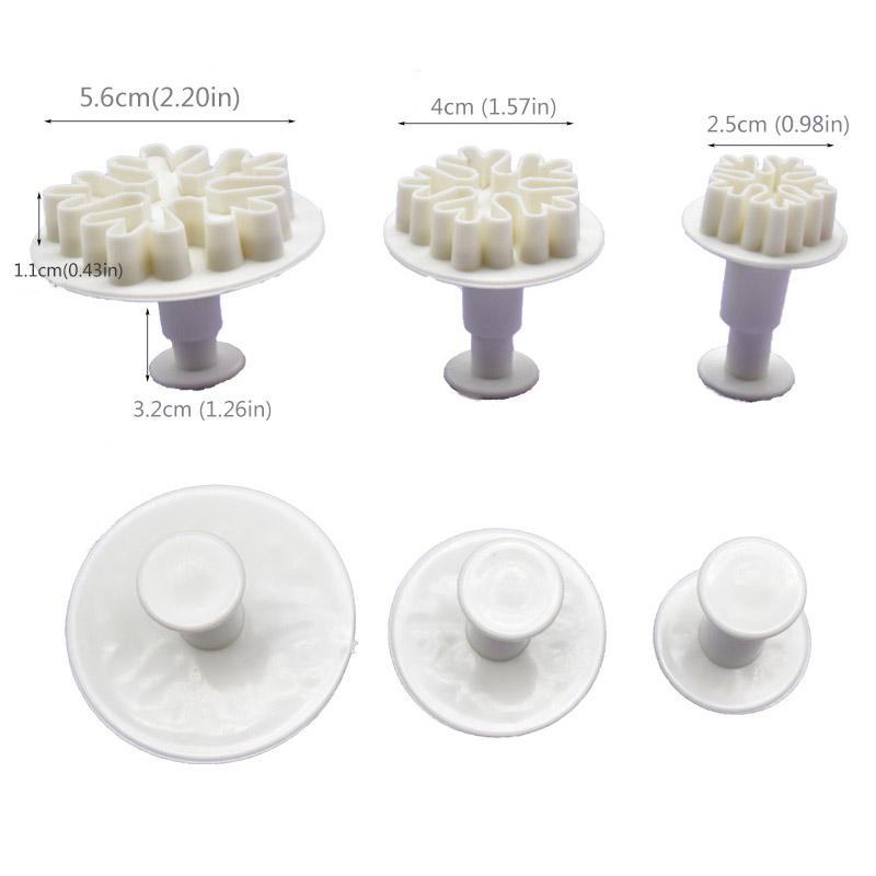 3 Stks/set Sneeuwvlok Fondant Cake Decorating Gereedschap Plunger Sugarcraft Cutter Mold Gereedschap Kerst Kerstcadeau Cake Decorating Gereedschap: Thick snowflake