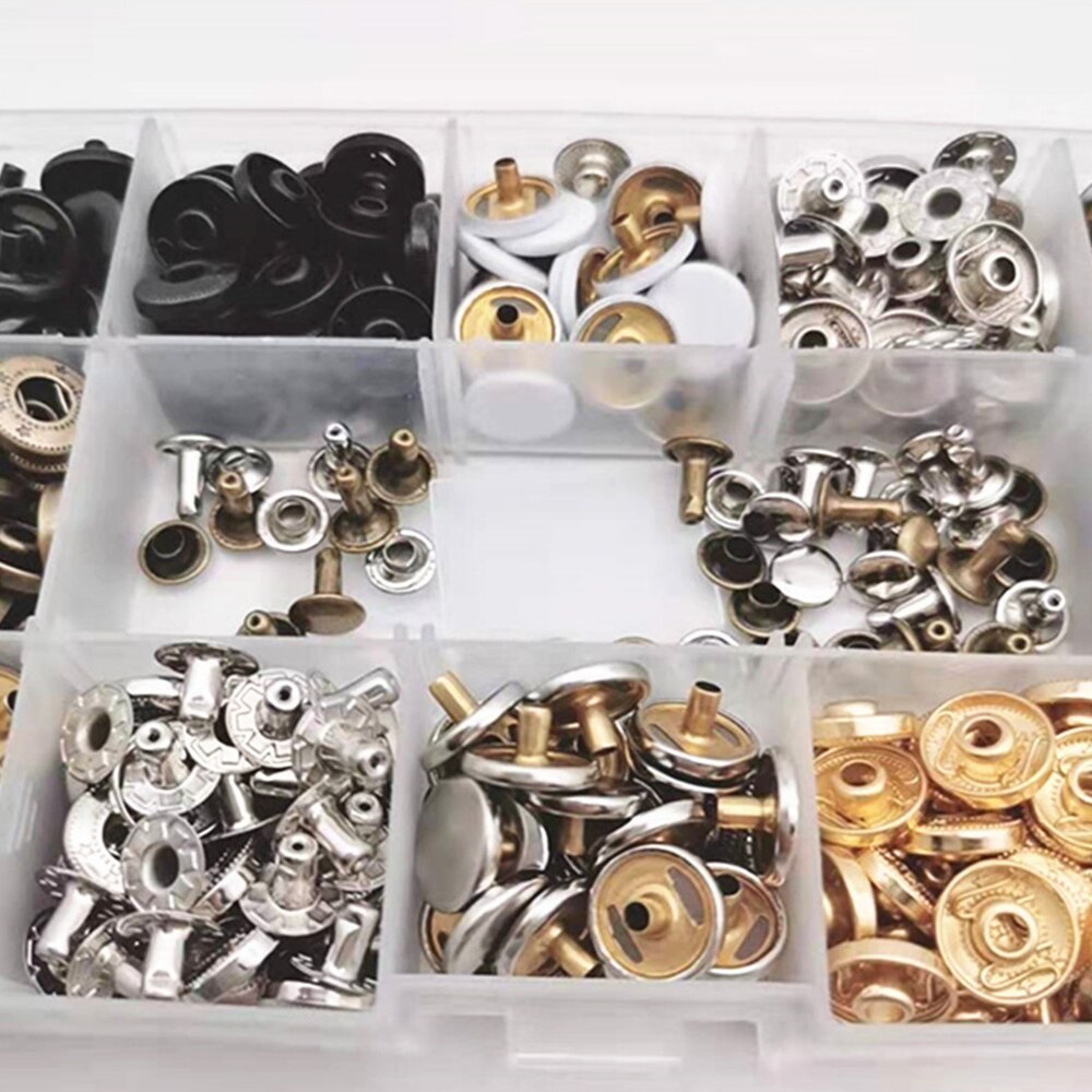 100 pcs snap double cap rivets and 12.5mm snap button Outfit for Coats, trench coats, denim, bags With Fixing Tool